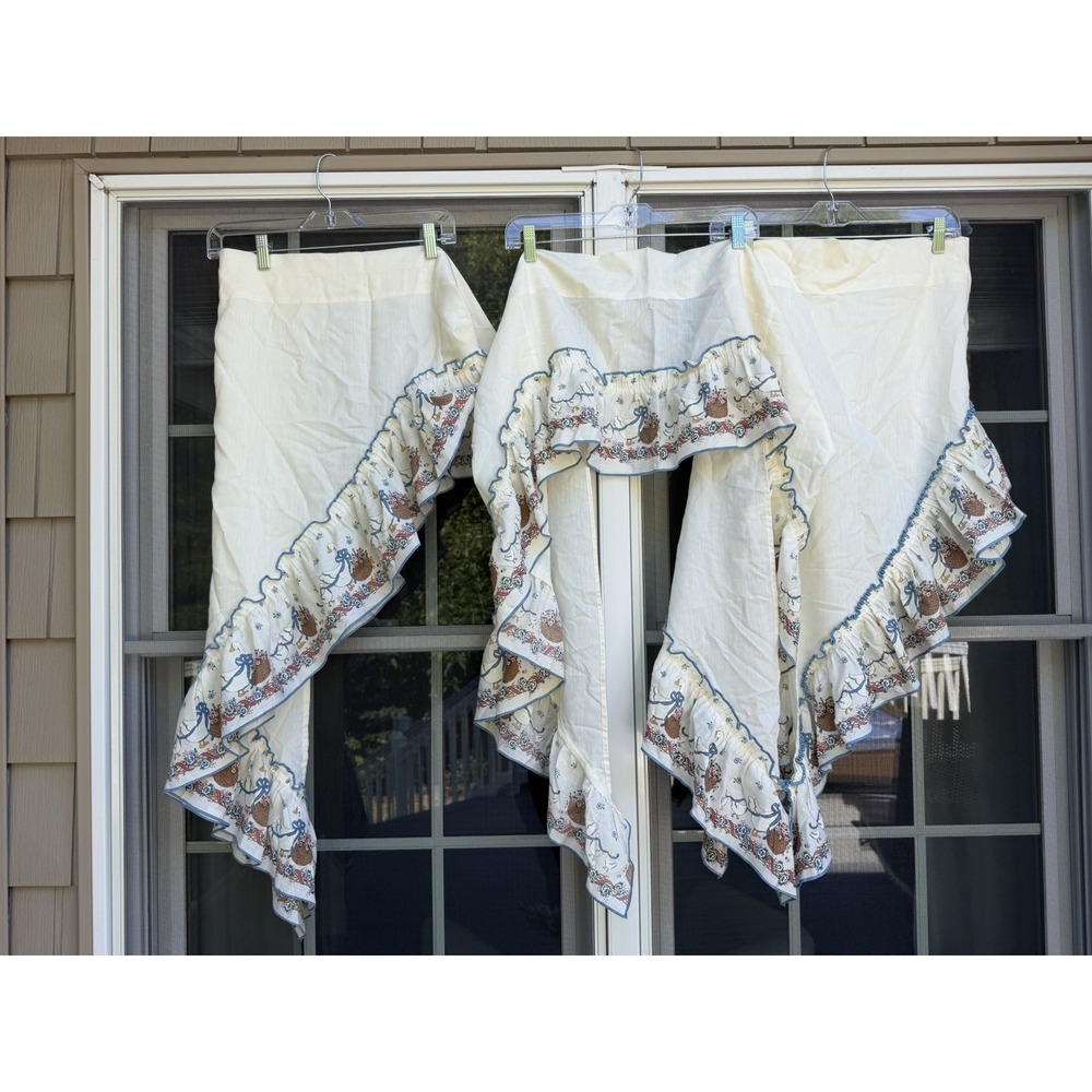 Vintage Goose Curtain Valance Cafe Blue Goose 3 piece set